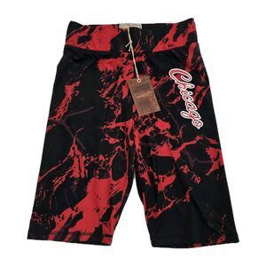 Chicago Bulls Shorts Womens Large Black Red Marble Biker Mitchell & Ness NBA